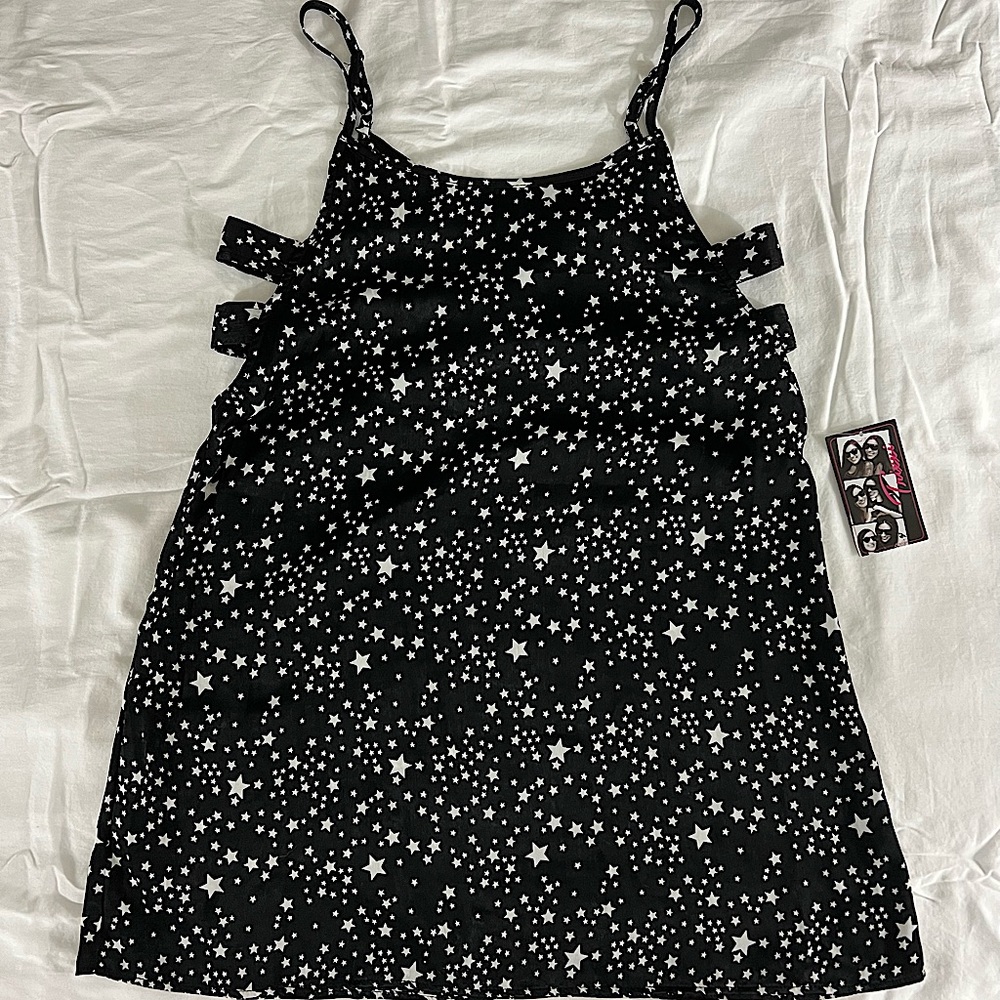 Trixxi dress. Medium. White star print. Side cutouts.